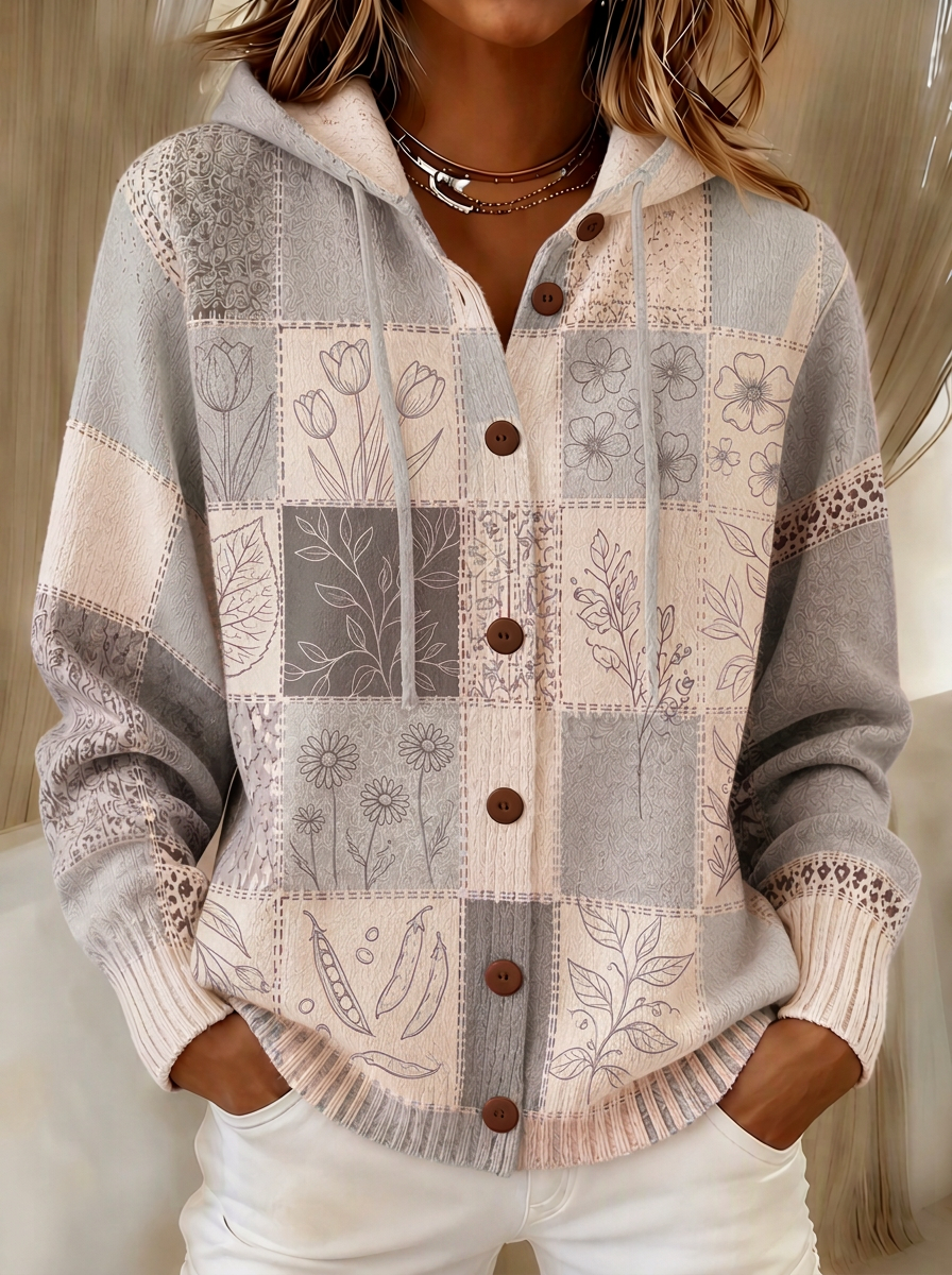 Women's Breast Cancer Awareness Floral Patchwork Printed Cardigan