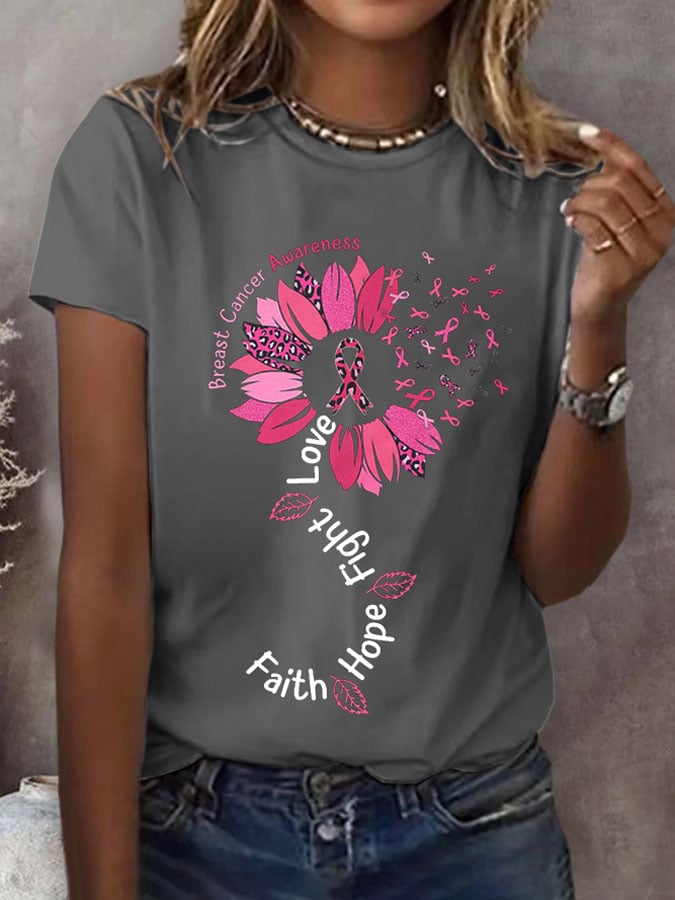 Women's Love Hope Fight Faith Print Shirt