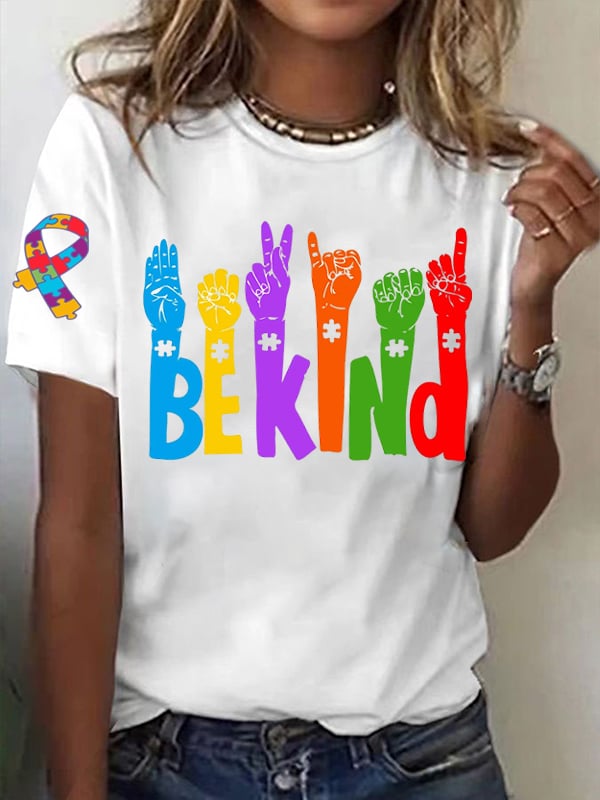 Women's Be Kind Autism Awareness Printed Short-Sleeved T-Shirt