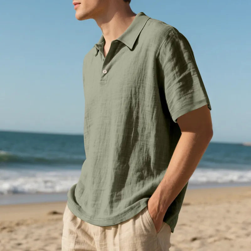 Men's Linen Short Sleeve Polo Shirt