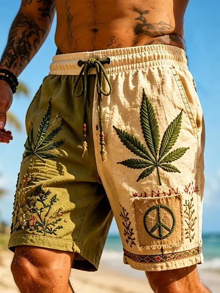 Men's Retro Hippie Casual Color Block Shorts