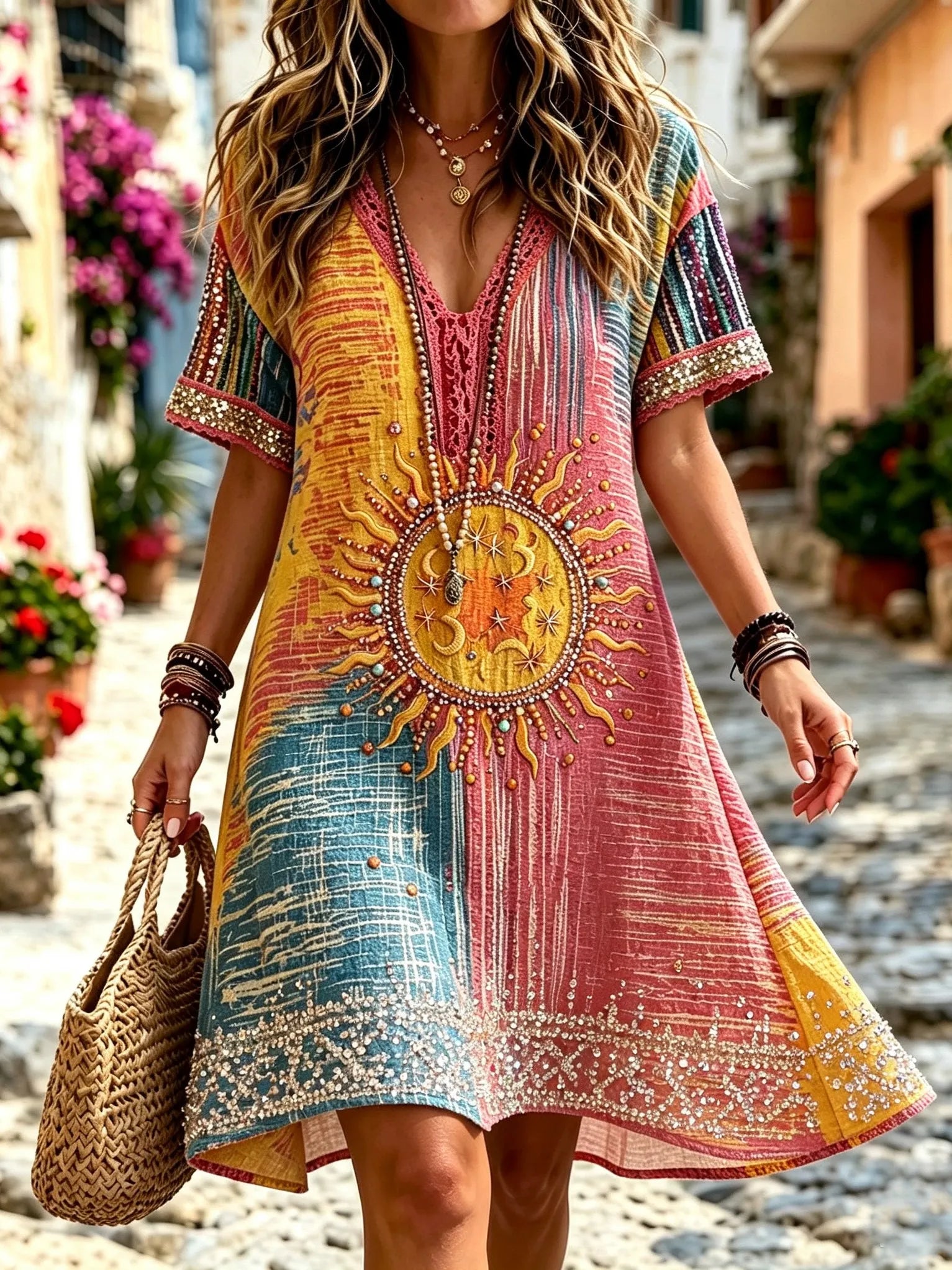 Women's Retro Hippie Print Dress