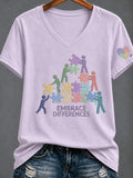 Women'S Casual V-Neck Top With Autism Awareness Print