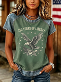 Women's Independence Day Western Eagle Flag Printed T-shirt