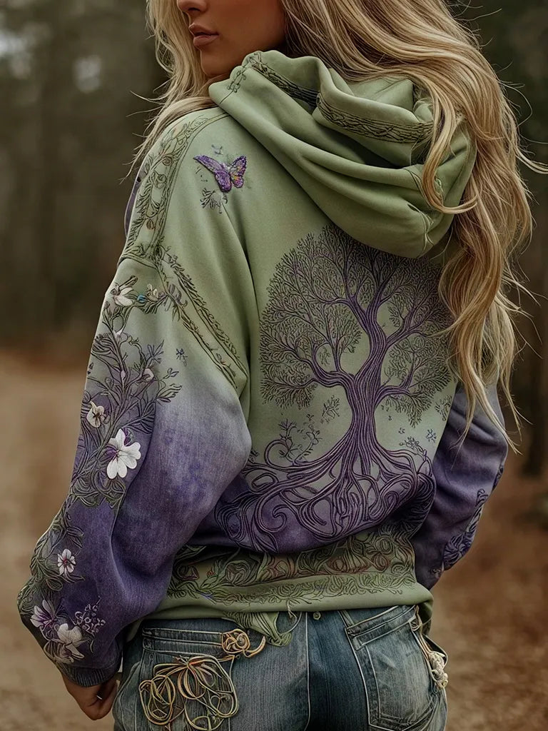 Women's Vintage Viking Tree Of Life Art Gradient Comfort Hoodie