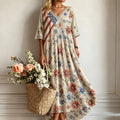 Women's Vintage Independent Day Boho Floral Design Maxi Dress