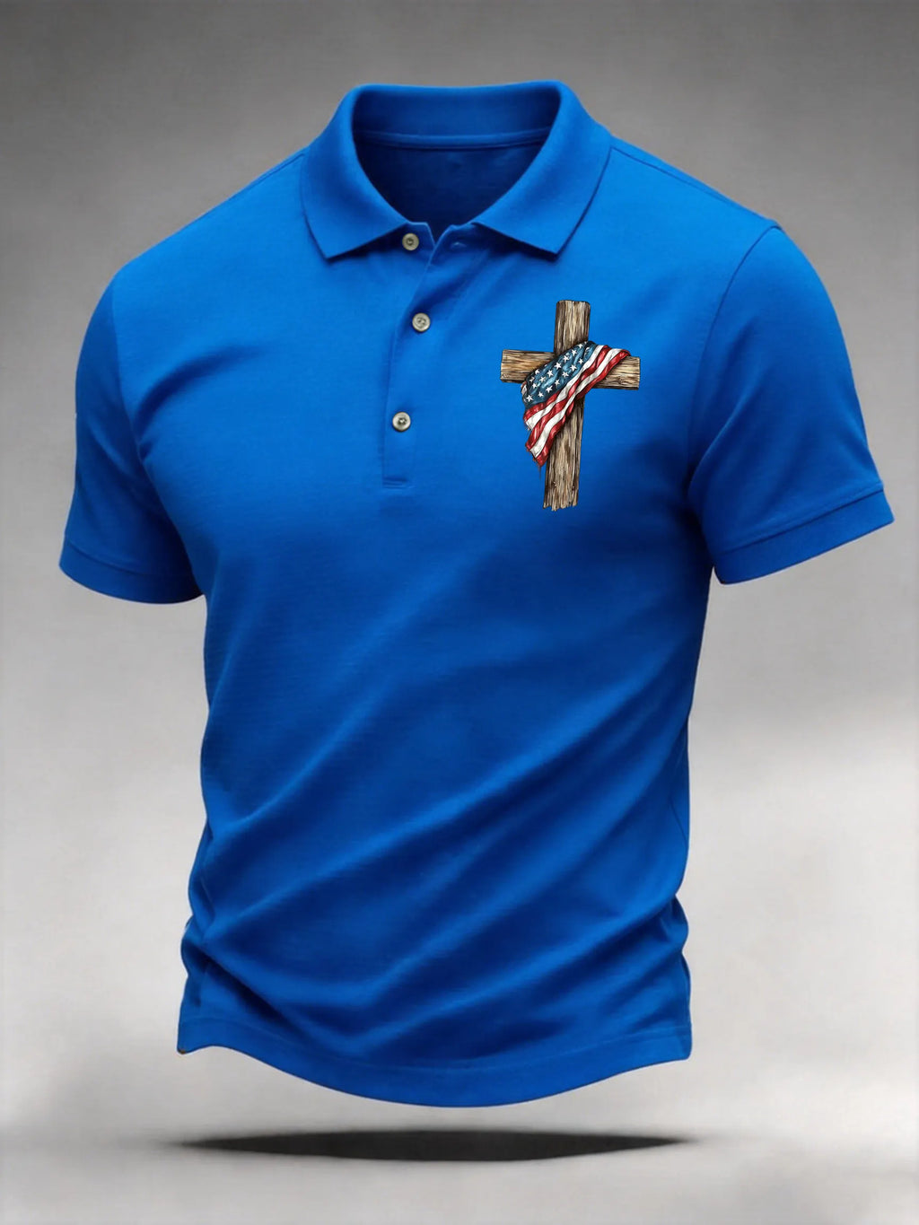 Men's Casual Stand For The Flag Kneel For The Cross Printed Polo Shirt