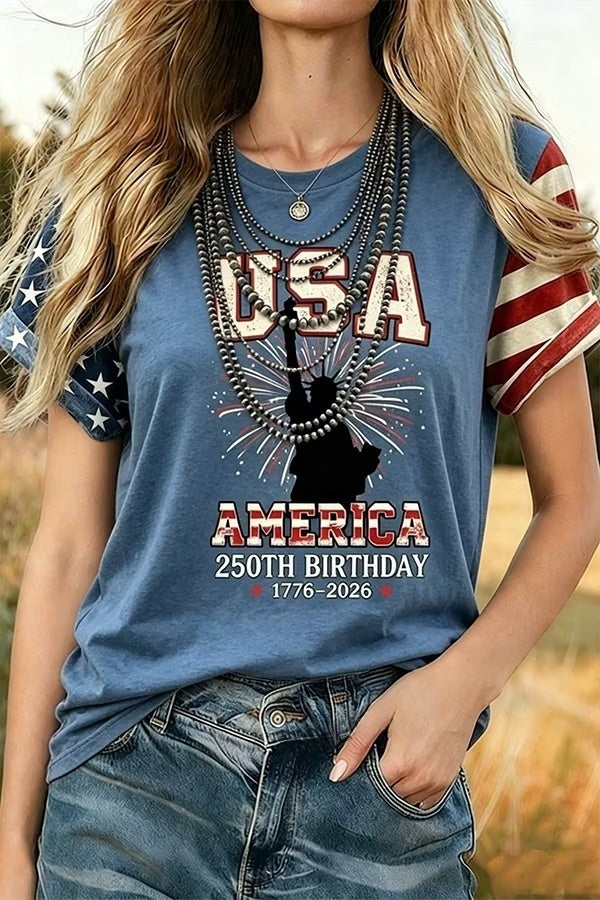 Colorful USA Print Short Sleeve T-Shirt