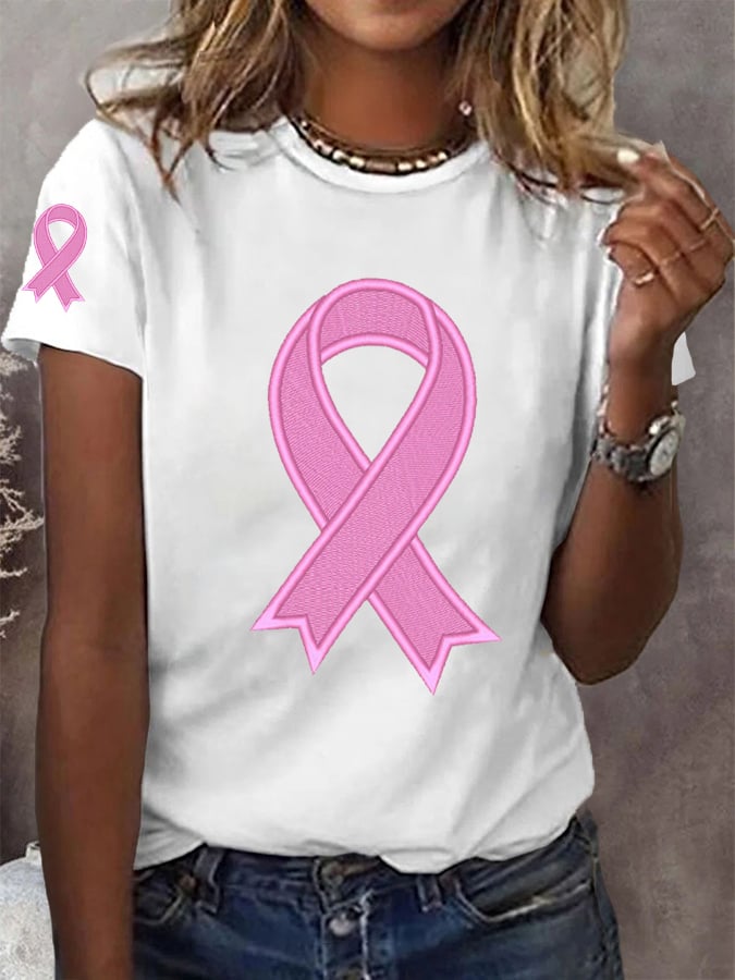 Women's Pink Ribbon Breast Cancer Awareness Warrior Tee