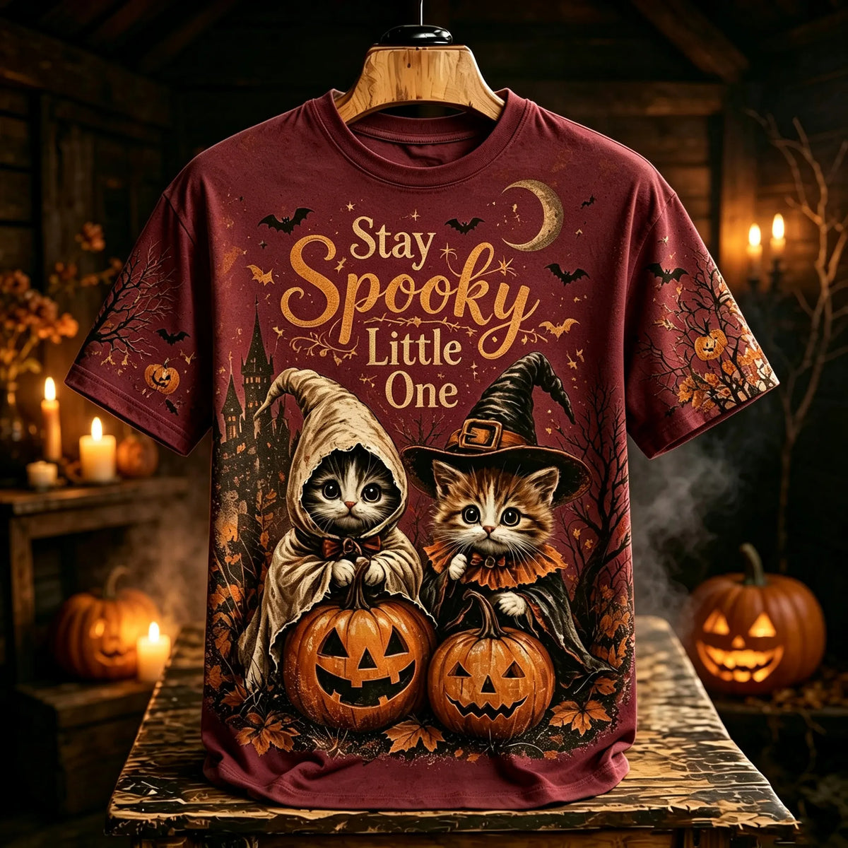 Women's Halloween Style Cat Witch Ghost Print T-shirt