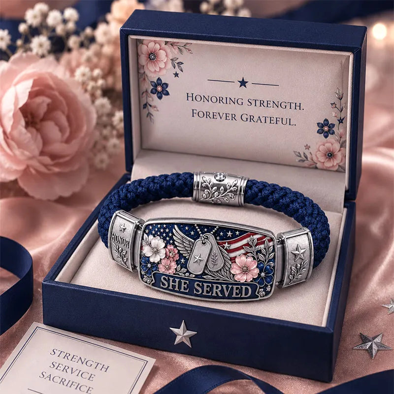 She Served Patriotic Floral Veteran Bracelet