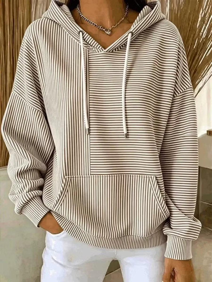 Women Striped Long Sleeve Casual Daily Spring/Fall Hoodie