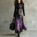 Elegant Purple Floral Art Gradient Flowy Linen Maxi Dress