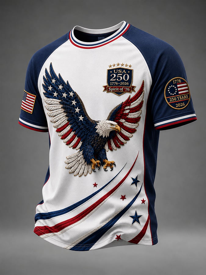 Men's Vintage USA 250th Anniversary Graphic Crew Neck Short-Sleeve T-Shirt