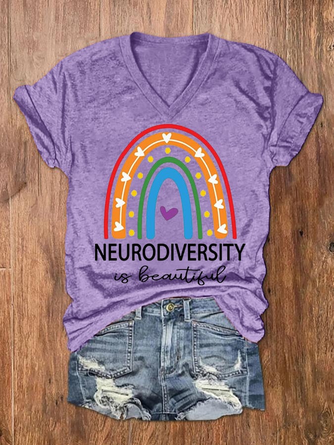 Women's Neurodiversity Is Beautiful Autism V-Neck Tee
