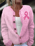 Women's Pink Breast Cancer Awareness Knit Cardigan