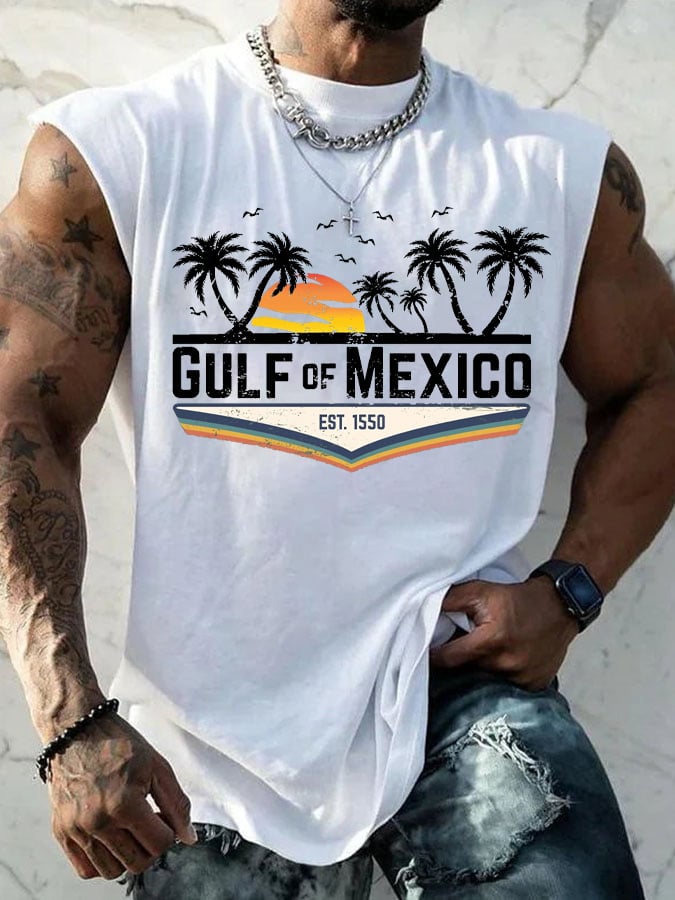 Men's Gulf Of Mexico Print Round Neck Tank Top