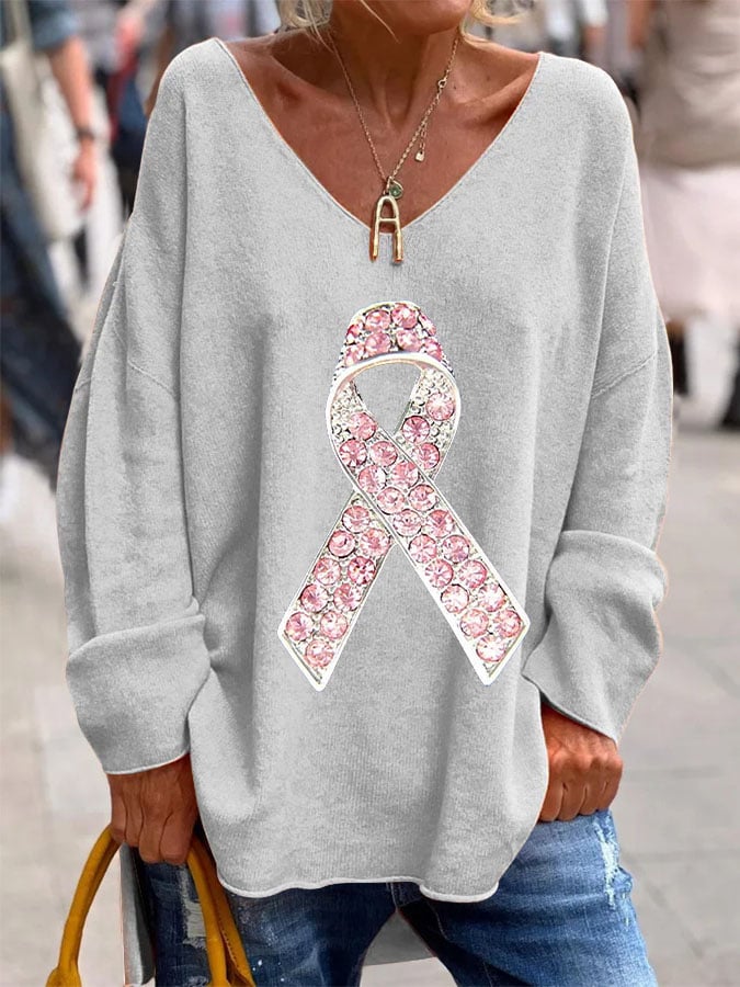 Womens Breast Cancer Awareness Jewelry Pink Ribbon Casual Top