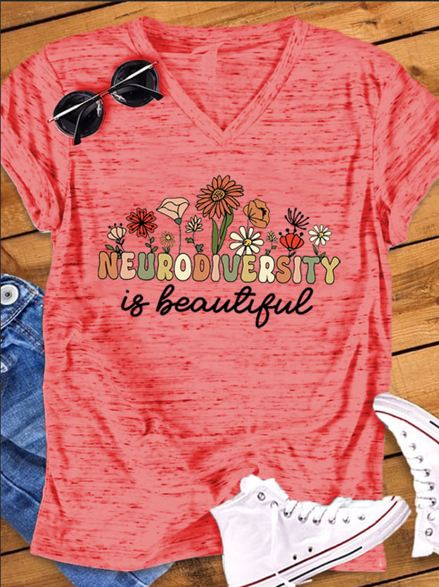 Women's Neurodiversity Is Beautiful Autism Awareness Print V-Neck T-Shirt