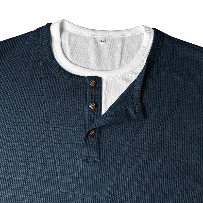 Men's Faux-Layer Waffle-Knit Henley Shirt