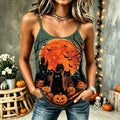 Women's Vintage Gothic Halloween Cat Print Comfy Print Sleeveless Camisole Top