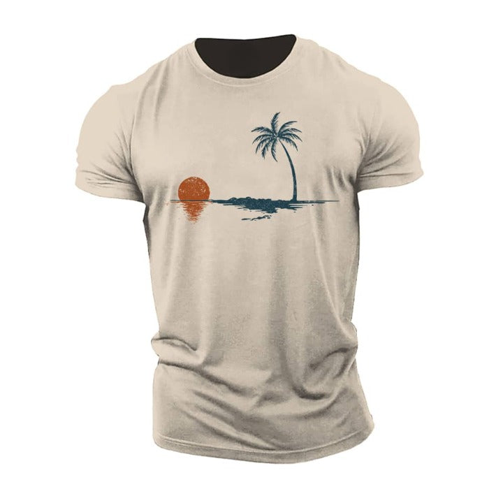 Men'S Palm Sunset Reflection Crew Neck Cotton Short-Sleeve T-Shirt