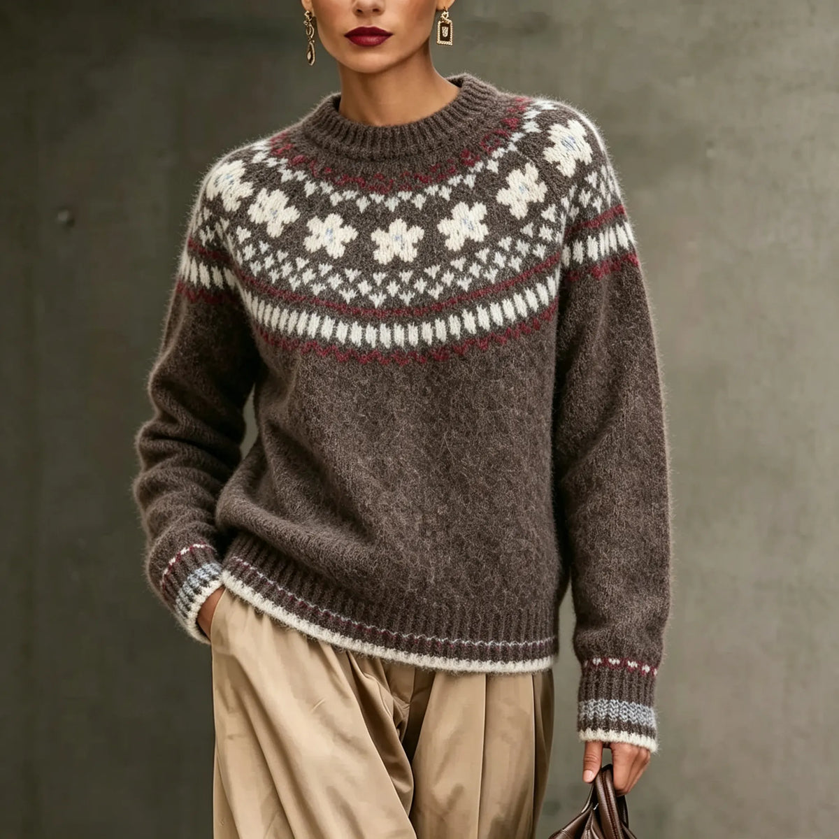 Vintage Fair Isle Jacquard Crew Neck Sweater