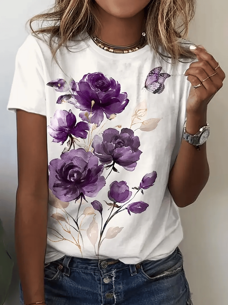 Women's Purple Floral Alzheimer's Awareness Tee