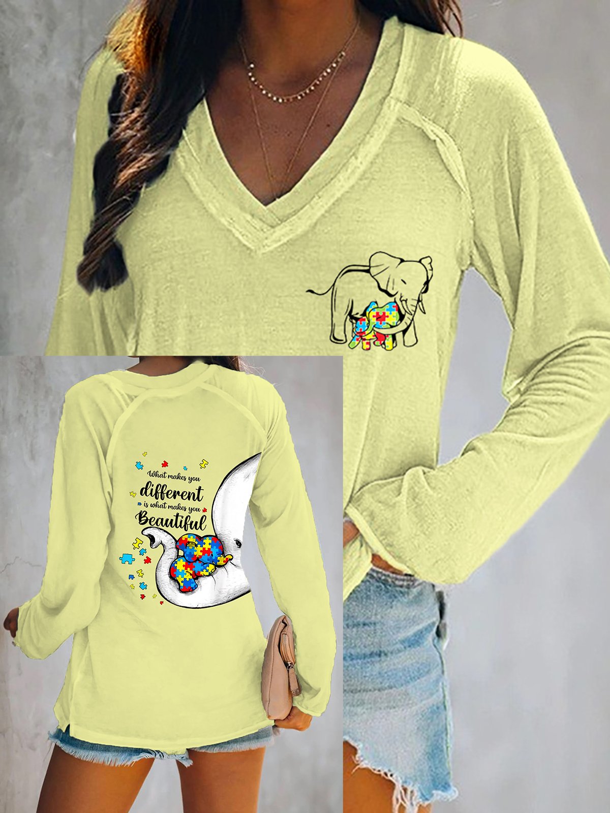 Women's What Makes You Different Is What Makes You Beautiful  V-Neck Long Sleeve T-shirt