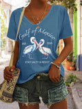 Women's Gulf Of Mexico Print V Neck Casual T-Shirt