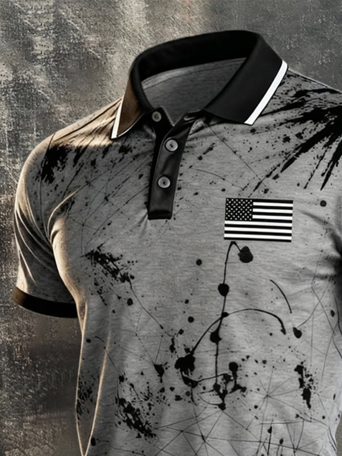 Men's Retro "Patriot" Color-Block Short-Sleeve Polo Shirt