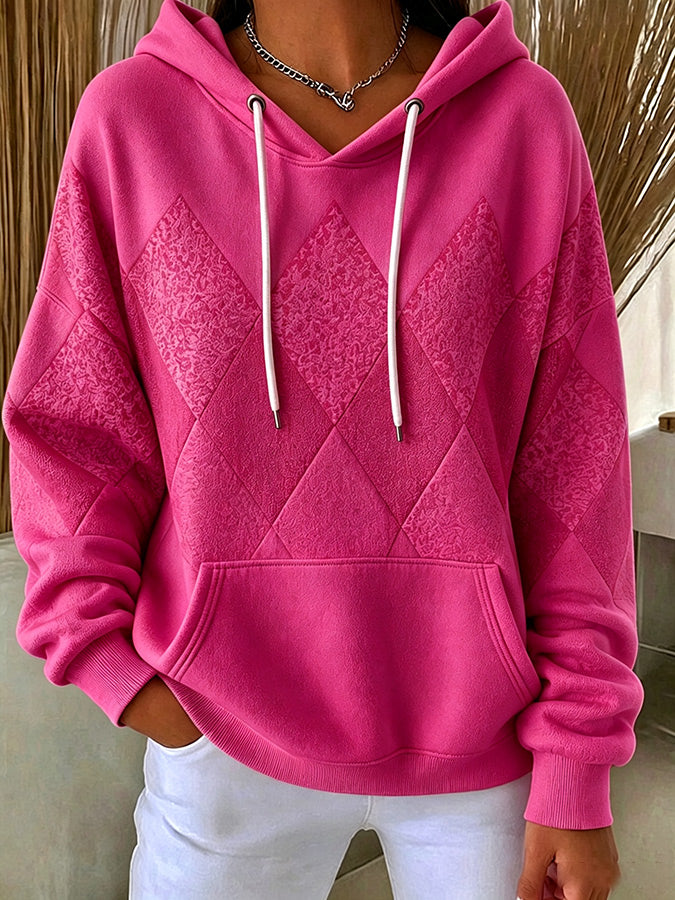 Women'S Casual Pink Block Hoodie