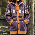 Women's Halloween Ghost Bat Print Hooded Cardigan Sweater