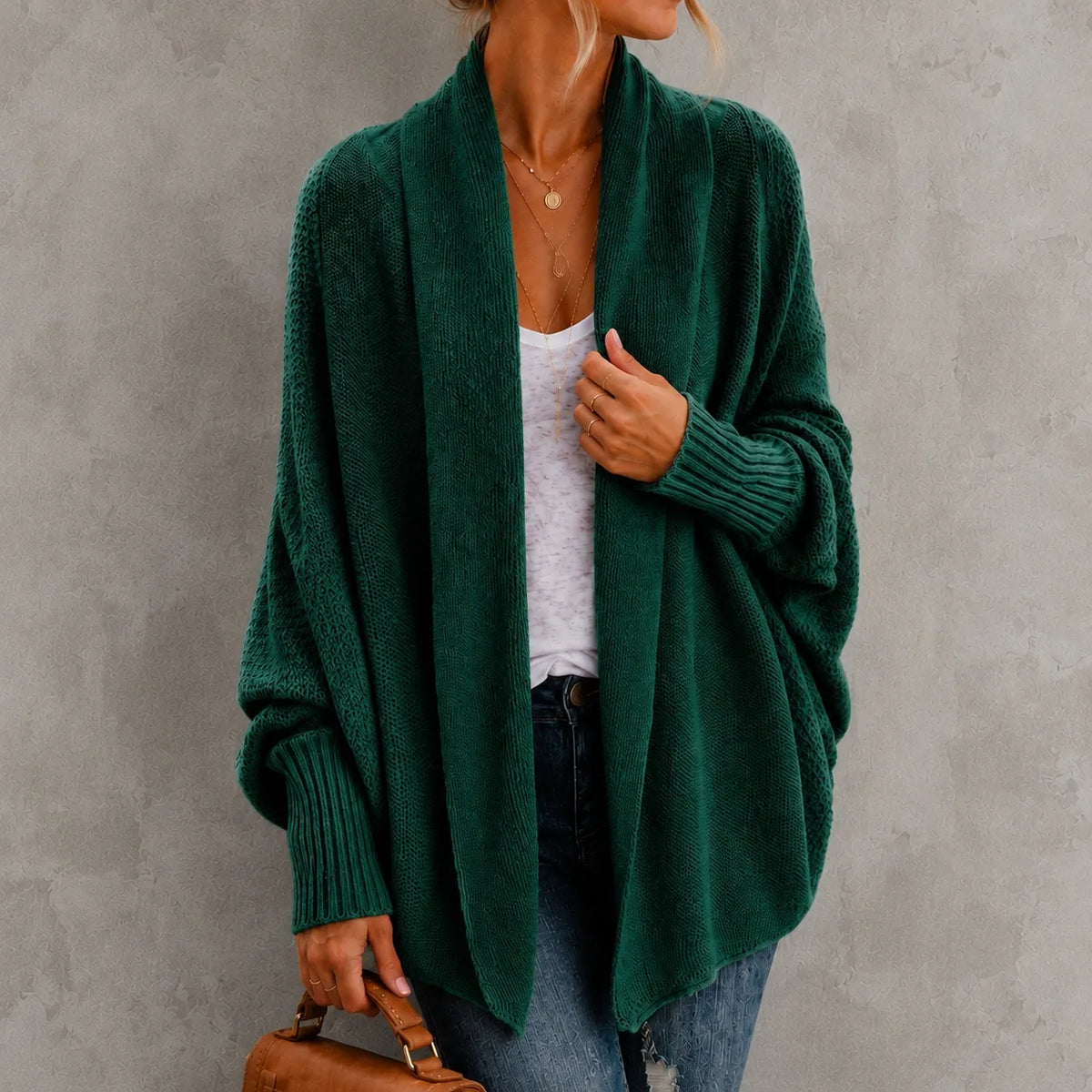 Elegant Batwing Sleeve Knitted Cardigan