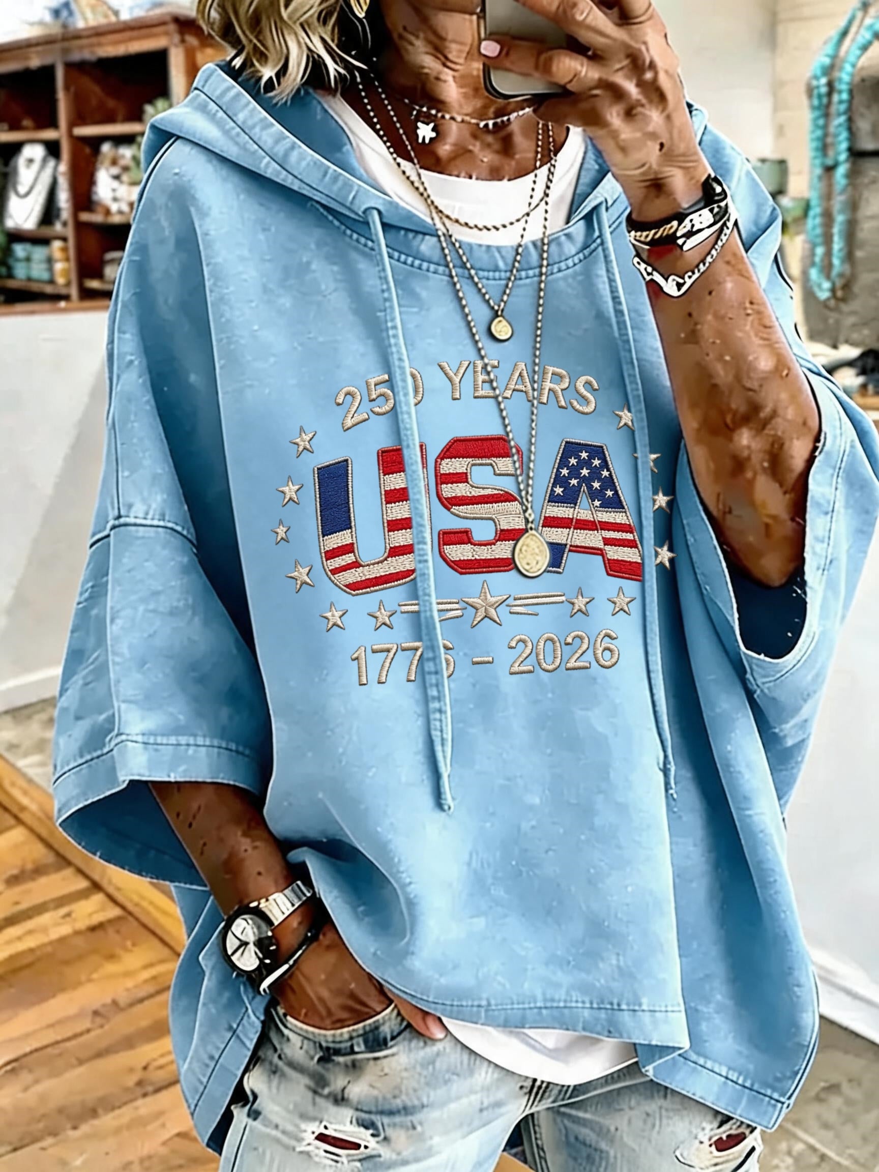 Women's Anniversary USA Print Oversized Hoodie