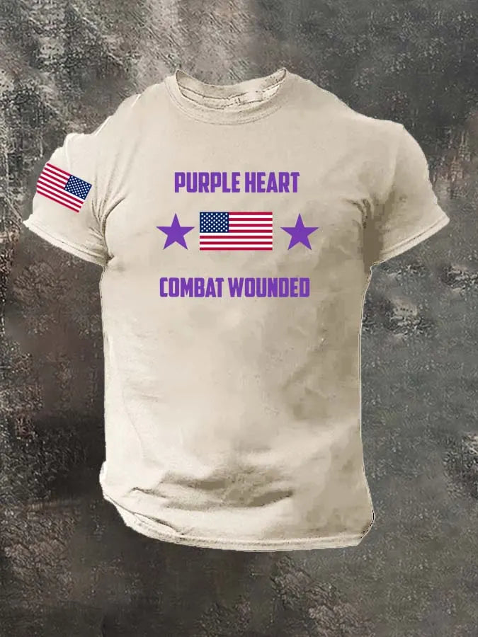 Purple Heart Combat Wounded Pattern 100% Cotton T-Shirt