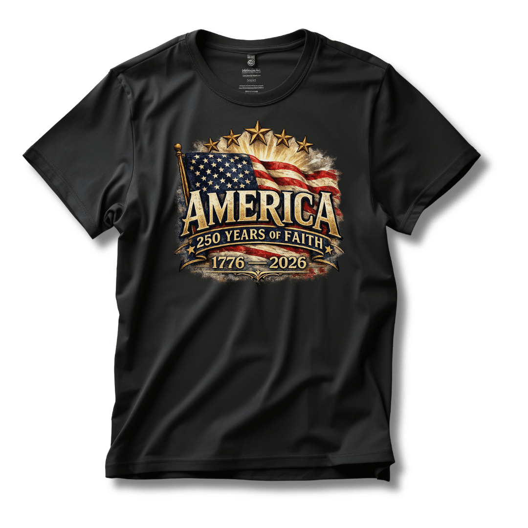 America 250 Years of Faith — 1776–2026 Patriotic Flag T-Shirt