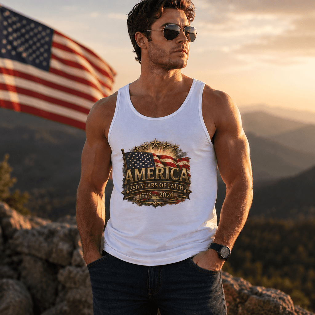 America 250 Years of Faith Patriotic Tank Top – 1776–2026 Edition