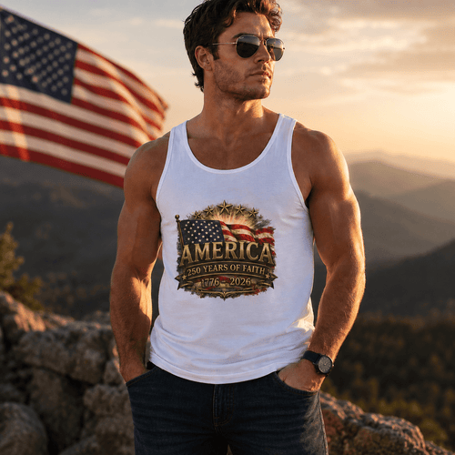 America 250 Years of Faith Patriotic Tank Top – 1776–2026 Edition