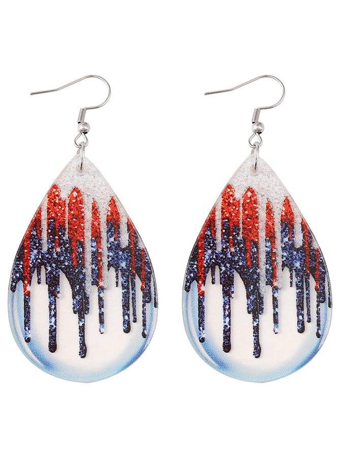 Independence Day Tie-Dye Sequin Pendant Teardrop Earrings