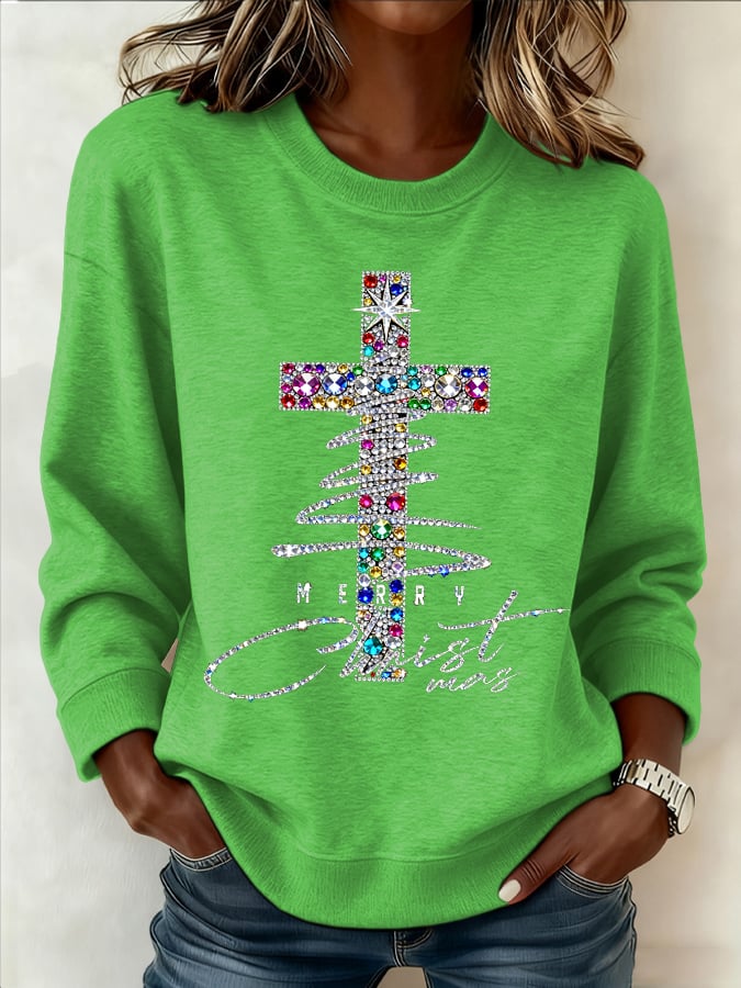Women's Christmas Faith Cross Print Sweatshirt