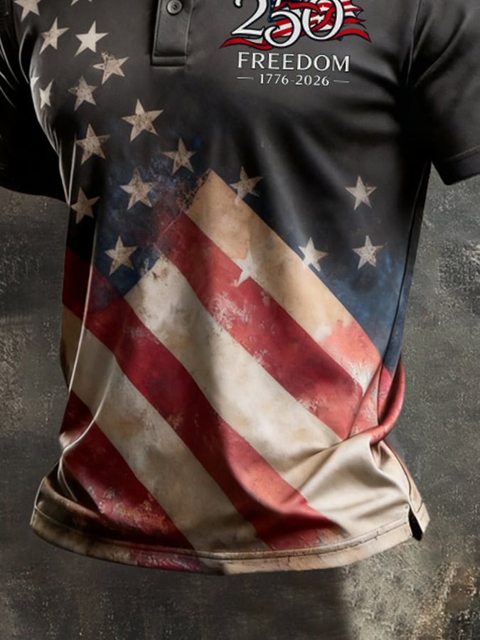Men's Retro "Patriot" Color-Block Short-Sleeve Polo Shirt