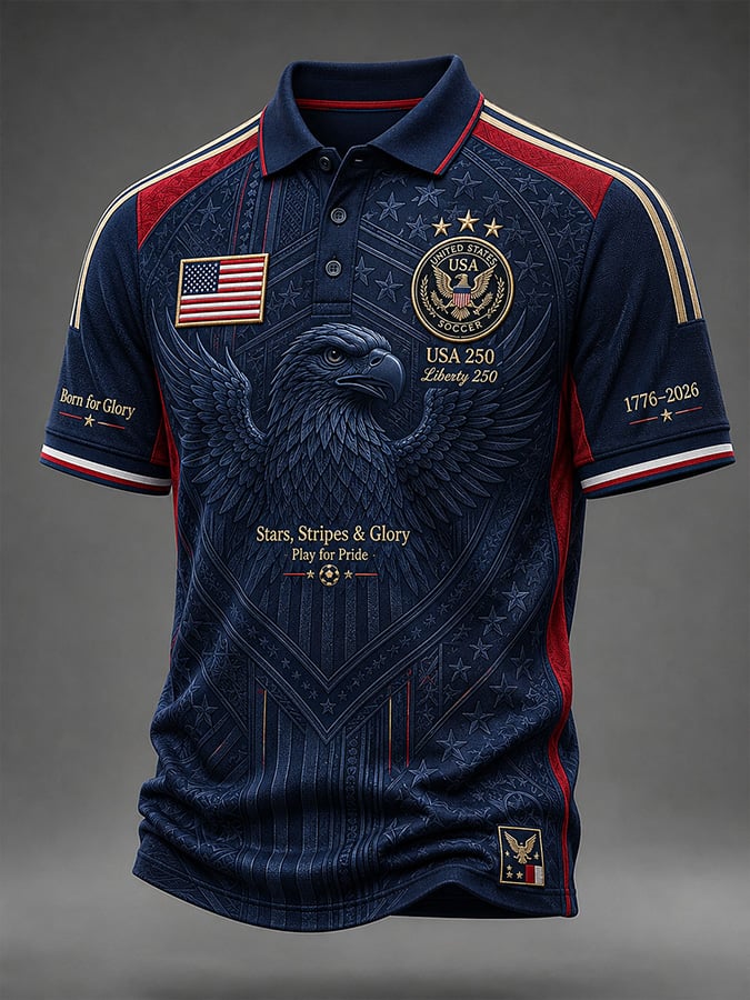 Men's Casual American Football Print Polo Shirt