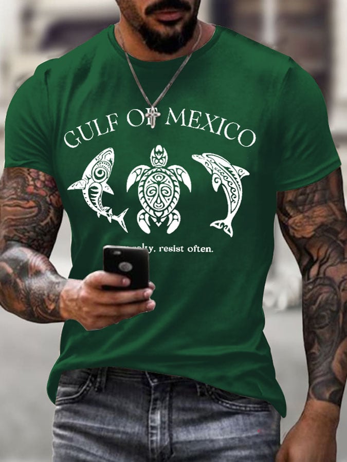 Men'S Retro Gulf Of Mexico Stay Salty Resist Often Printed Casual Crew Neck T-Shirt