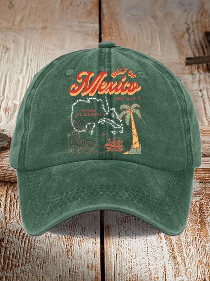 Retro Gulf Of Mexico Est.1550 Print Baseball Cap