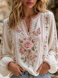 Women's Vintage Floral Breast Cancer Print Top