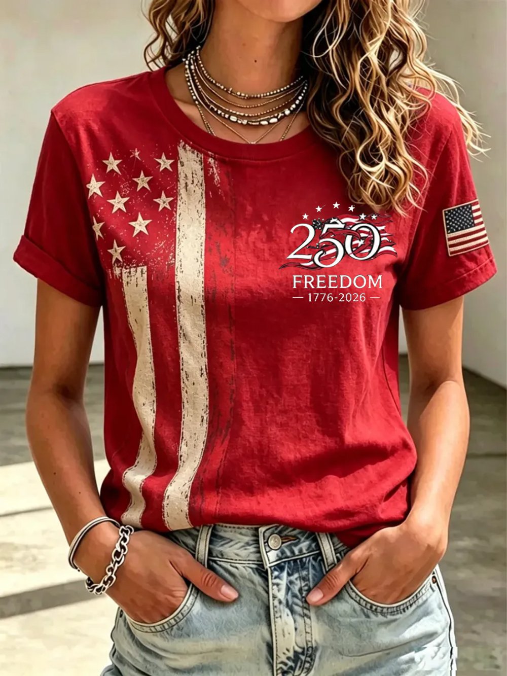 Women's America 250 1776-2026 Freedom Print V Neck T-shirt