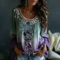 Classy Gradient Purple Lavender And Floral Art Linen Long Sleeve Shirt