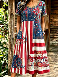 Ladies' 250Th Anniversary Celebration Floral Personalized Printed Round Neck Long Sleeved Dress