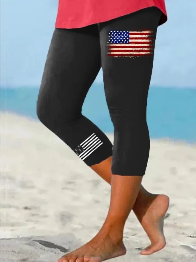 Women's Vintage Flag Independence Day Casual Leggings